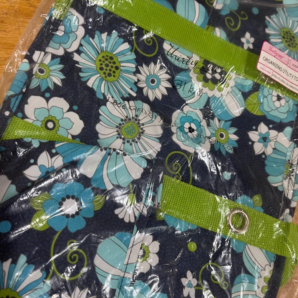 Thirty-One Organizing Utility Tote Floral Celebration Blue Green Bag 275D-3 NEW - Picture 3 of 4